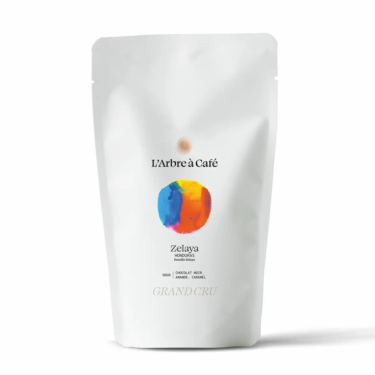 Sachet de café de spécialité Zelaya du Honduras de L'Arbre à Café, profil chocolat noir, amande et caramel.