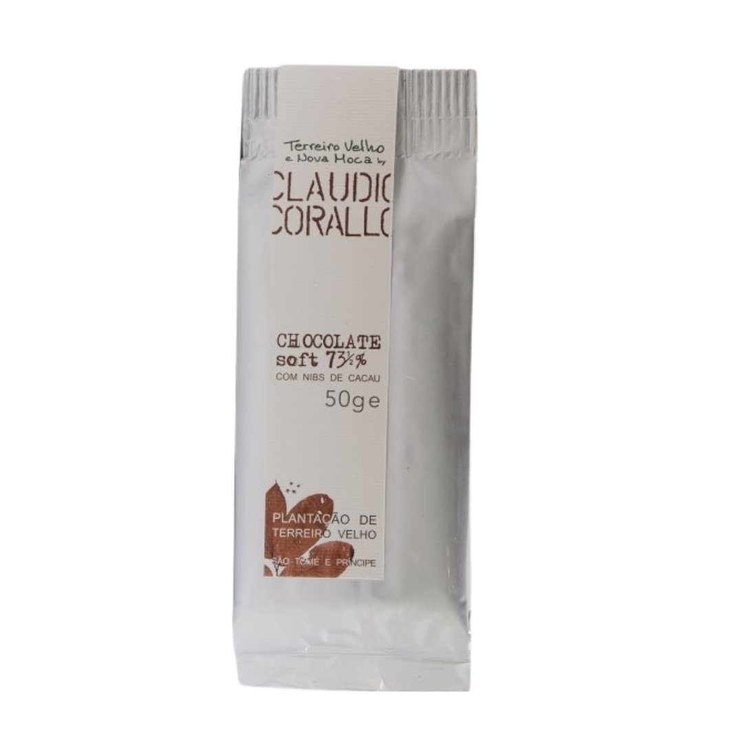 Tablette 73,5% éclats de fèves de cacao 50g - Claudio Corallo - Chocolat - L&#39;Arbre à Café